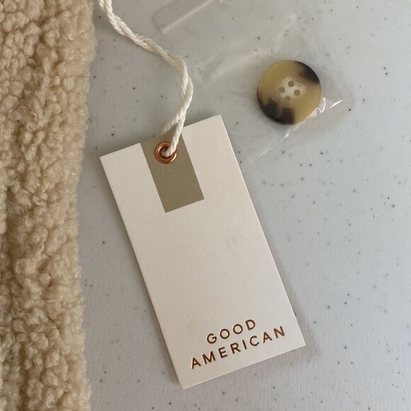 Good American Cream Sherpa Shacket Oversize Button Down Shirt Jacket Size 1/2 XL - Picture 7 of 16